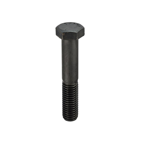 A single black hex head threaded bolt with a UNC thread shown vertically against a plain white background.