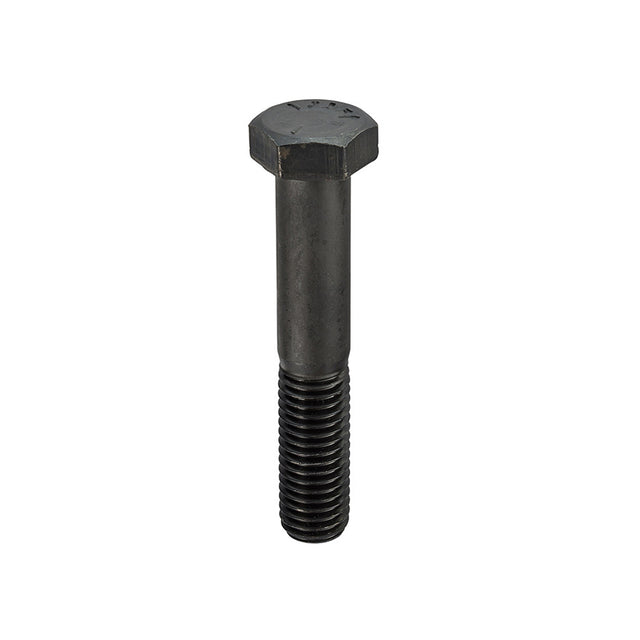 A single black hex head threaded bolt with a UNC thread shown vertically against a plain white background.