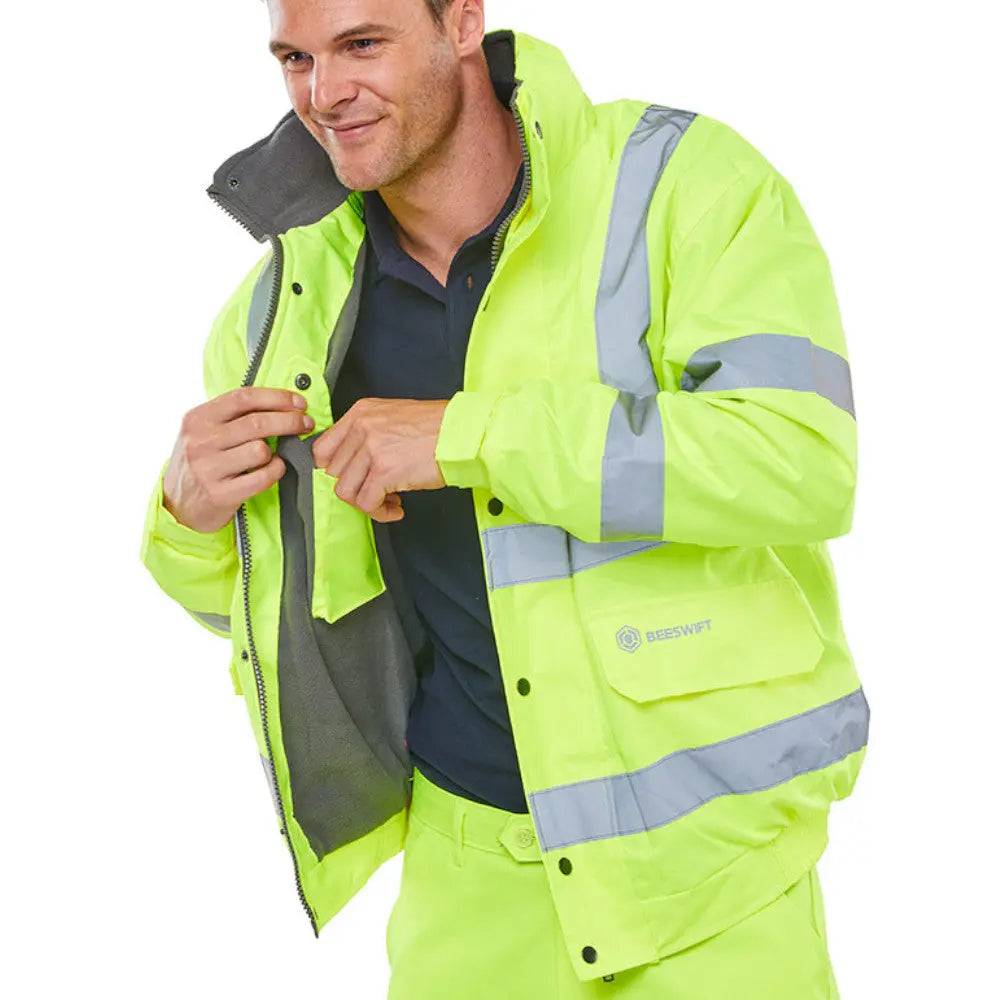 Hi Vis Fleece Lined Bomber Jacket Yellow Electro South West Ltd