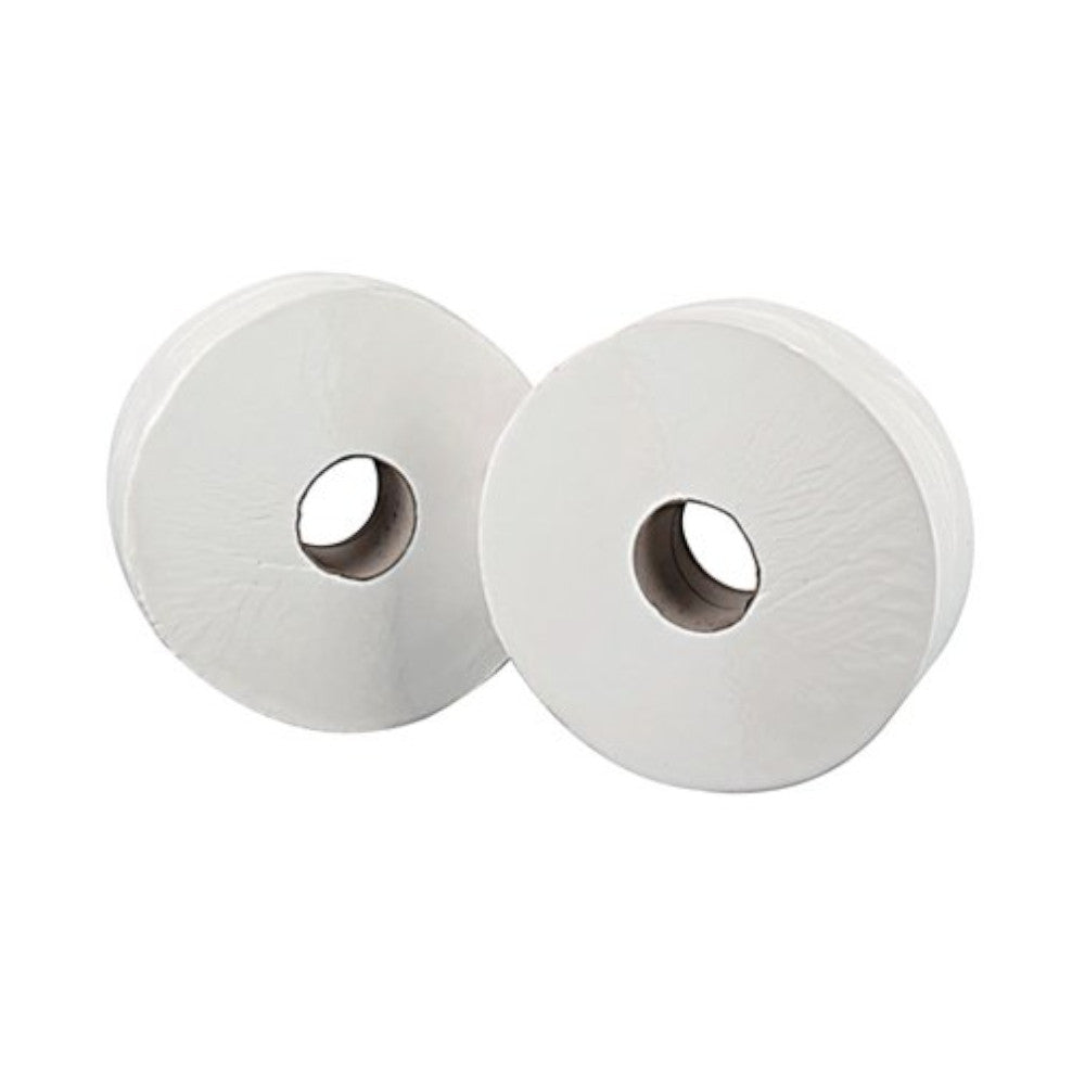 2Work White 2-Ply Mini Jumbo Toilet Rolls Pack of 12