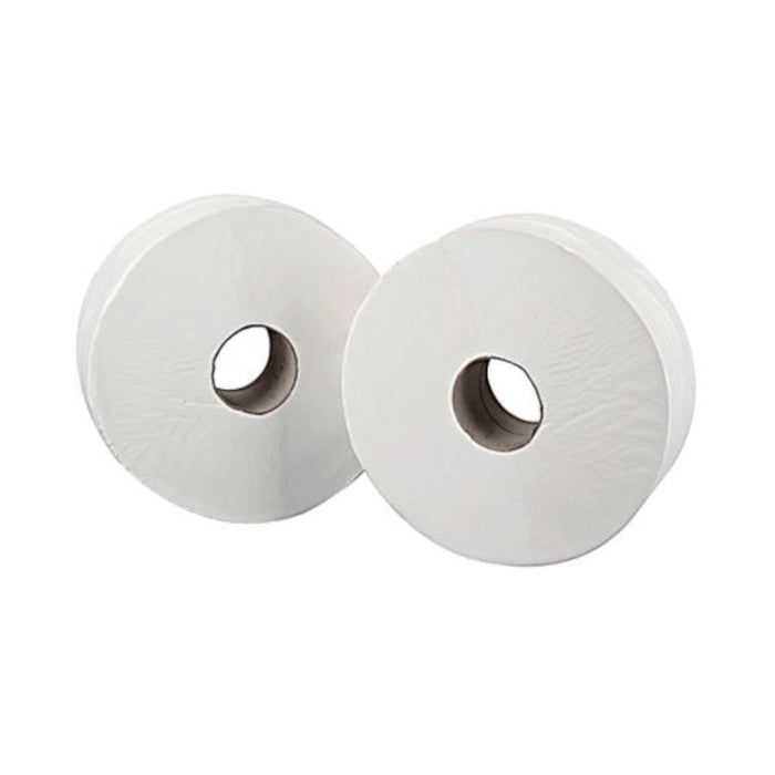 2Work White 2-Ply Mini Jumbo Toilet Rolls Pack of 12