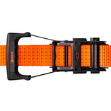 Kargo 8m ultra duty orange ratchet strap with black hardware on a white background