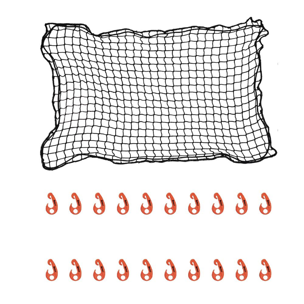 image showing Kargo cargo net and the 20 orange hooks included in the pack