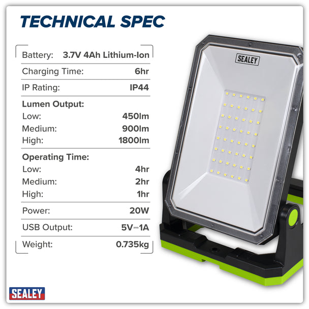 Sealey Rechargeable Portable Floodlight & Power Bank 20W SMD LED