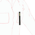 Black Ledlenser WR2 Inspection pen light shown attached to a pocket on a red outline drawing of a person on a white background