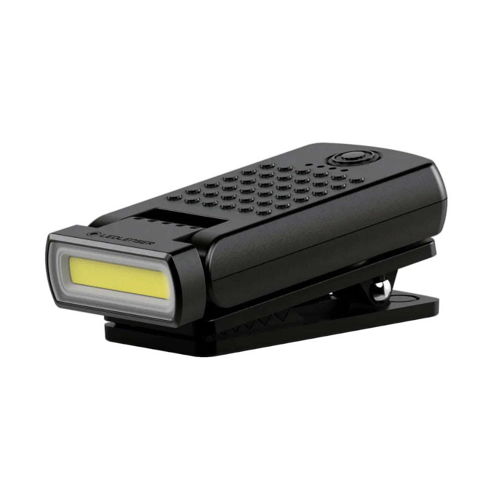 Ledlenser W1R WORK Rechargeable Clip Light with yellow LED on a white background