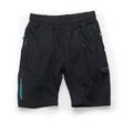 Makita Axis Stretch Shorts in black with blue zippers on a white background