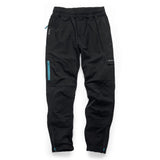 Makita Axis Stretch Jogger MK301M in black with a blue zipped pocket on a white background