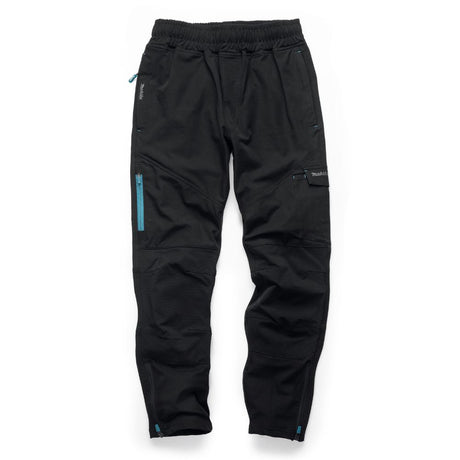 Makita Axis Stretch Jogger MK301M in black with a blue zipped pocket on a white background