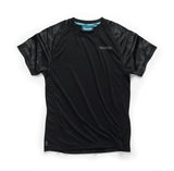 Black t-shirt with Makita logo and camo pattern sleeves on a white background