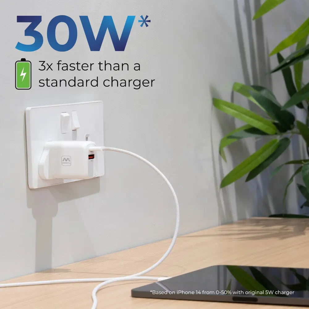 Masterplug USB A + C Fast Charger 30W, Ideal For Mobile Phones & Tablets USBPLGAC30W/U Electro South West Ltd
