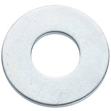 Image of a metric penny washer with a bright zinc plated finish on a plain white background