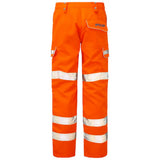Image of a pair of Pulsar® PR336 Water Repellent Orange Hi Vis Work Trousers showing a view from the back on a white background.
