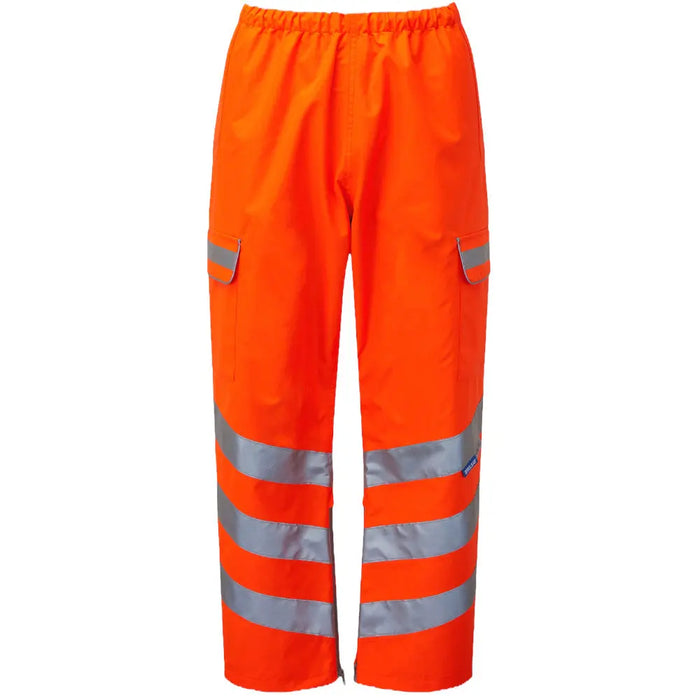 Pulsar Waterproof Over Trousers in Hi Vis Orange PR503TRS, shown from the front.