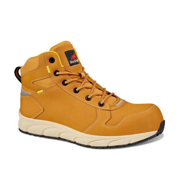 Rock Fall Sandstone RF113 Tan work boot with visible brand logo on a white background