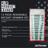 Jefferson 12 Piece Reversible Ratchet Spanner Set 8-19mm