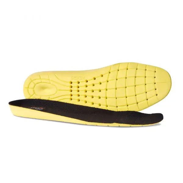 Image of the footbed supplied with the Rockfall Proman Atlanta safety trainer. Yellow and black on a plain white background,