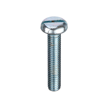 Slotted pan head machine screw on a white background