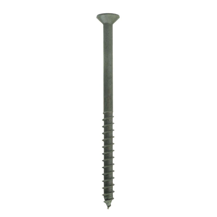 Green screw on a white background