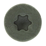 Top down view of screw head showing torx drive on a white background