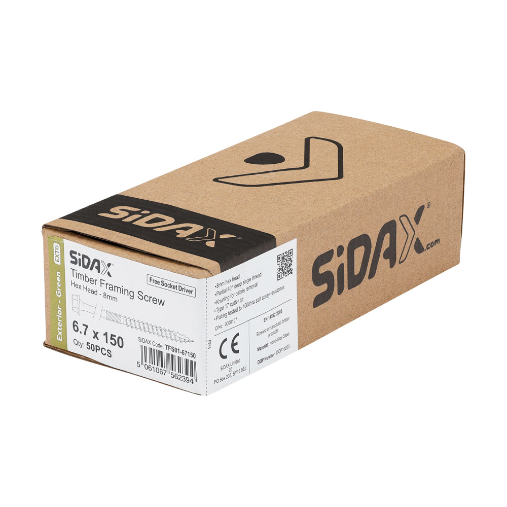 SiDAX Exterior Timber Frame Screws 8mm Hex Head Green (Box of 50)