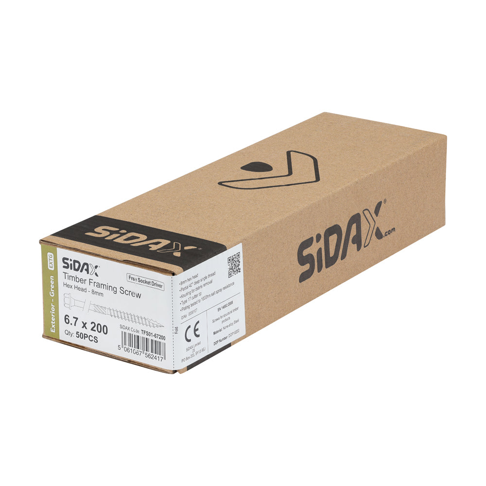 SiDAX Exterior Timber Frame Screws 8mm Hex Head Green (Box of 50)