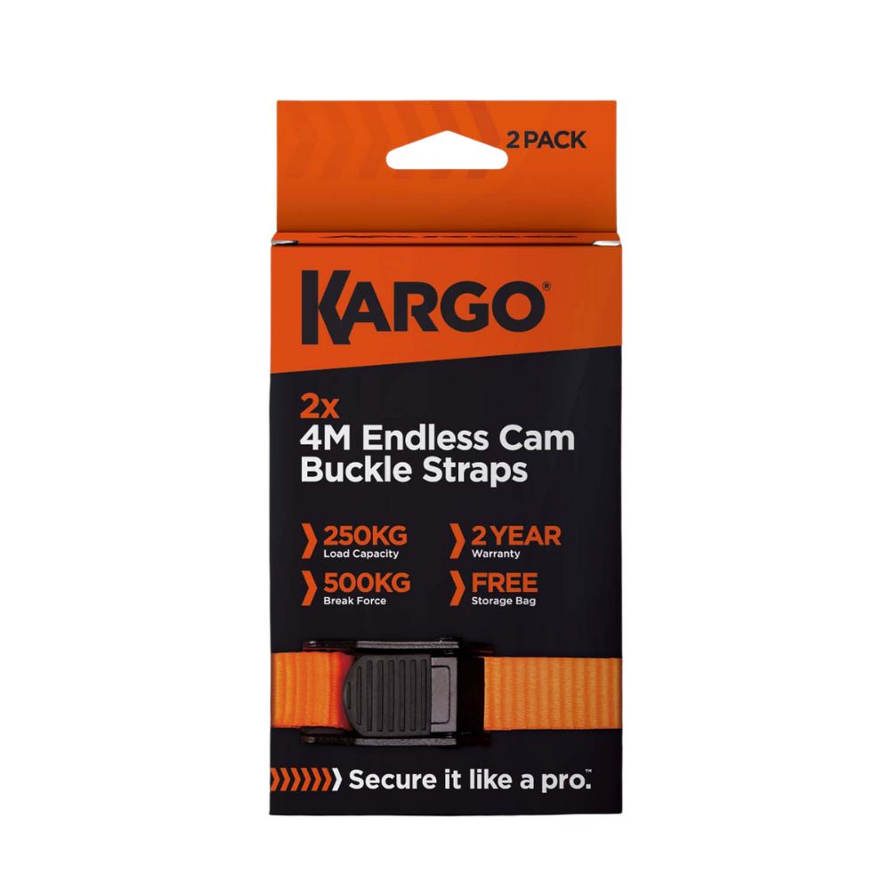 Kargo 25mm x 4M Endless Cam Buckle Straps 500kg Break Force (Pack of 2)