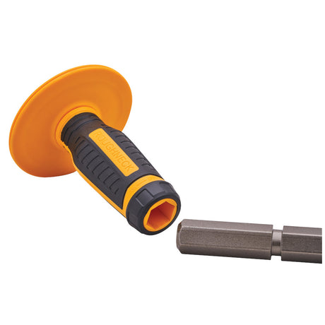 Orange and black tool with a detachable bit on a white background