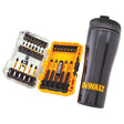 Dewalt Flextorq bit set and travel mug on a white background.