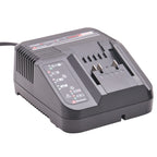 Black Einhell power tool charger with digital display on a white background