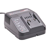 Black Einhell power tool charger with digital display on a white background