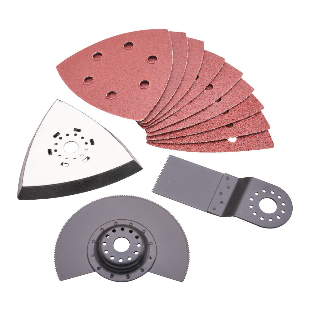 Set of sanding discs and sanding tools on a white background