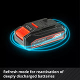 Battery pack with 'Power X-Change' branding on a black background