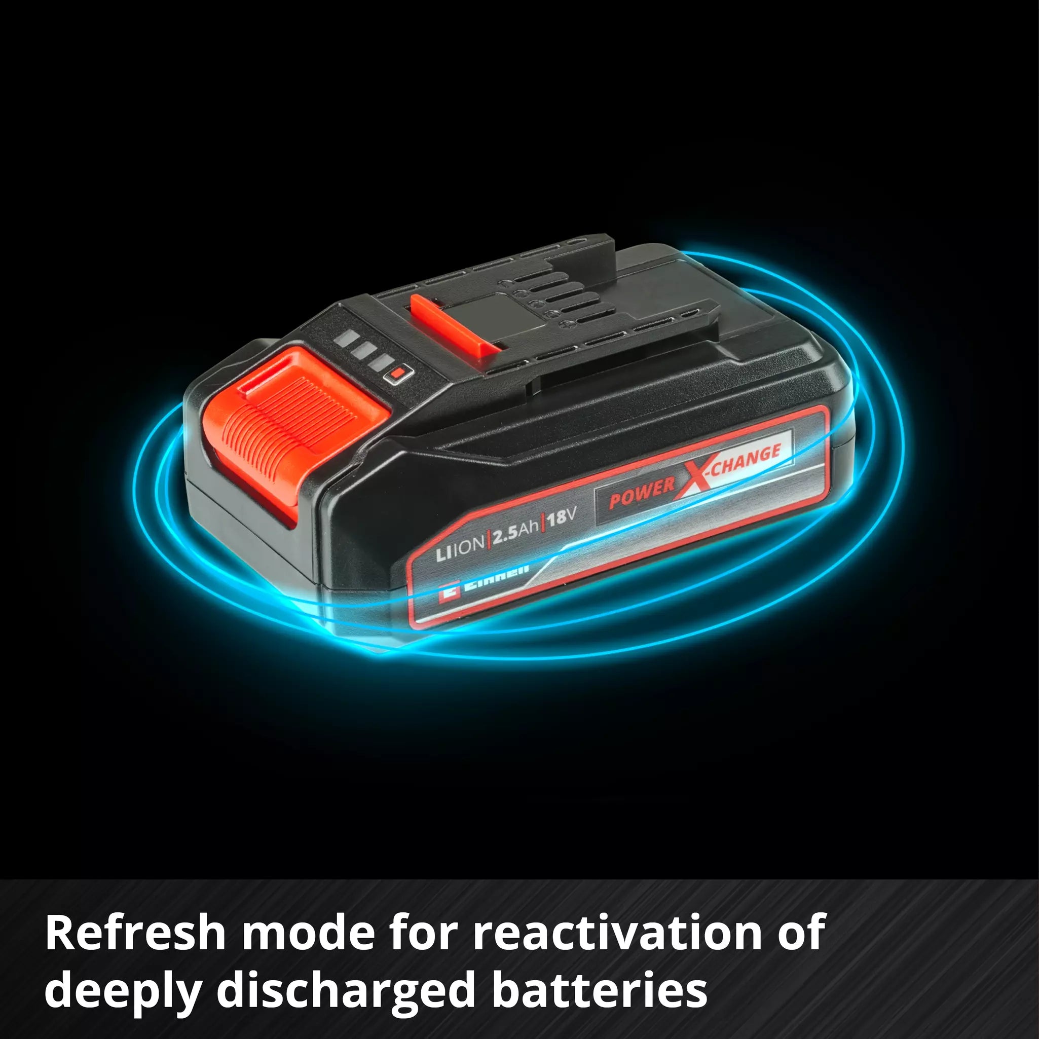 Battery pack with 'Power X-Change' branding on a black background