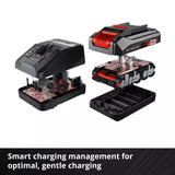 Battery charger and charging station with text 'Smart charging management for optimal, gentle charging'.