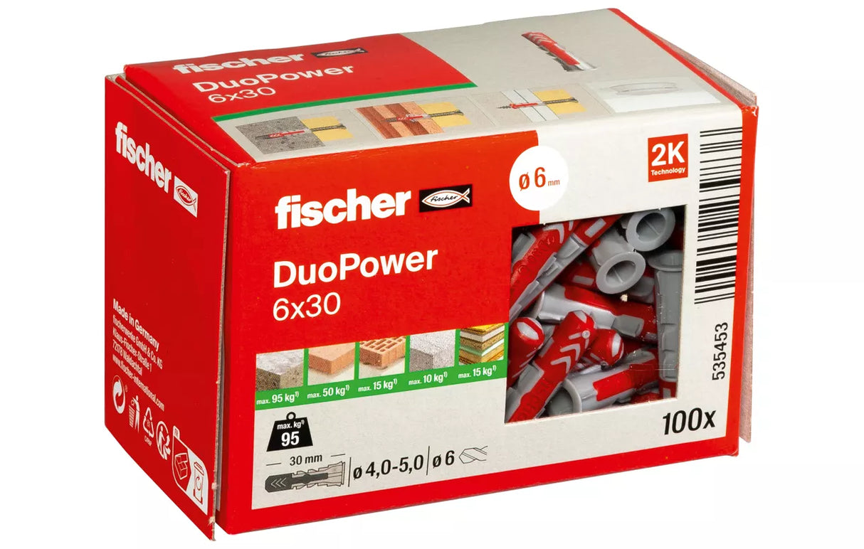 fischer DuoPower Wall Plug 6x30mm Box of 100