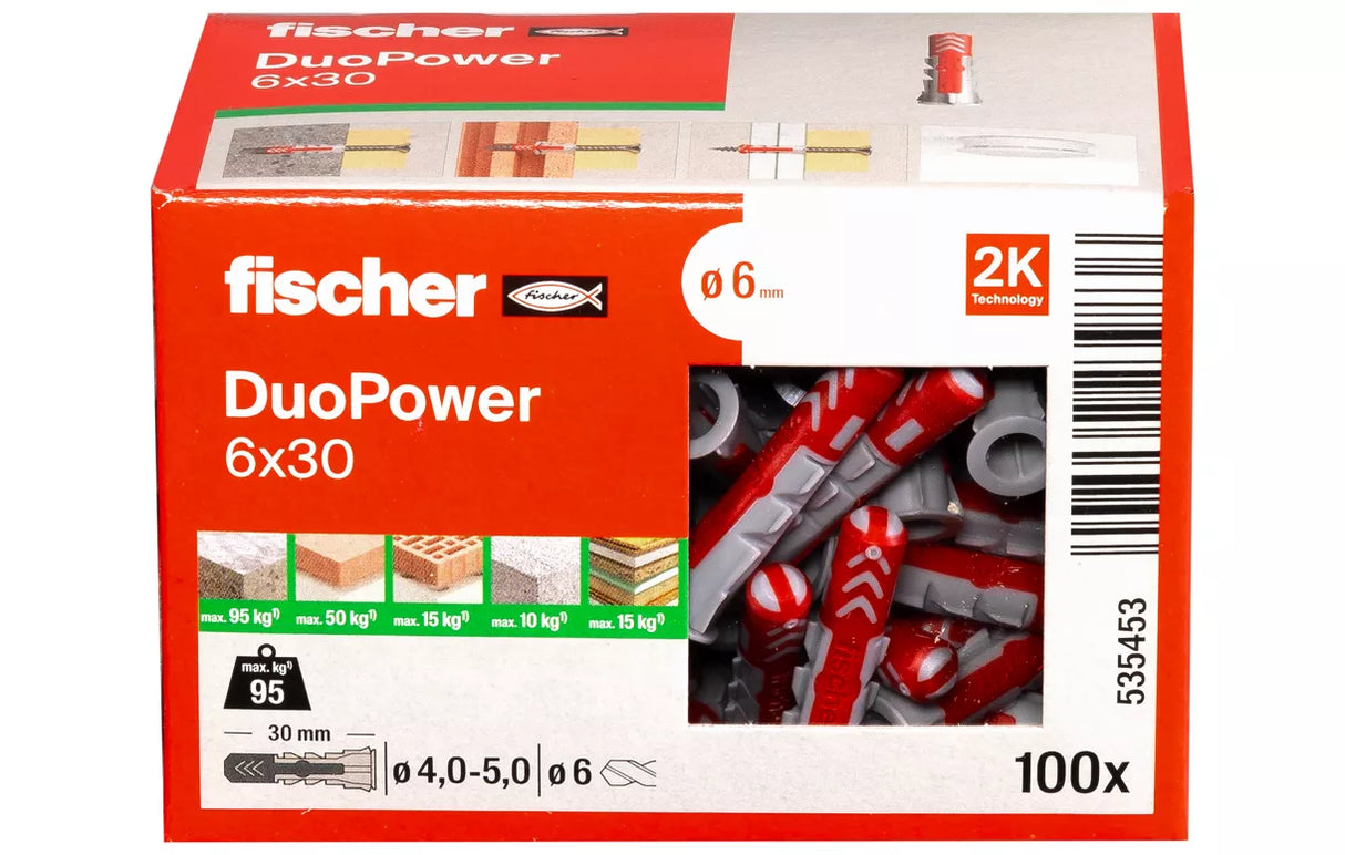 fischer DuoPower Wall Plug 6x30mm Box of 100