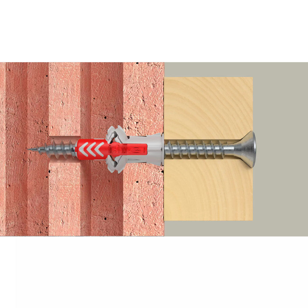 fischer duopower wall plug shown installed into brick