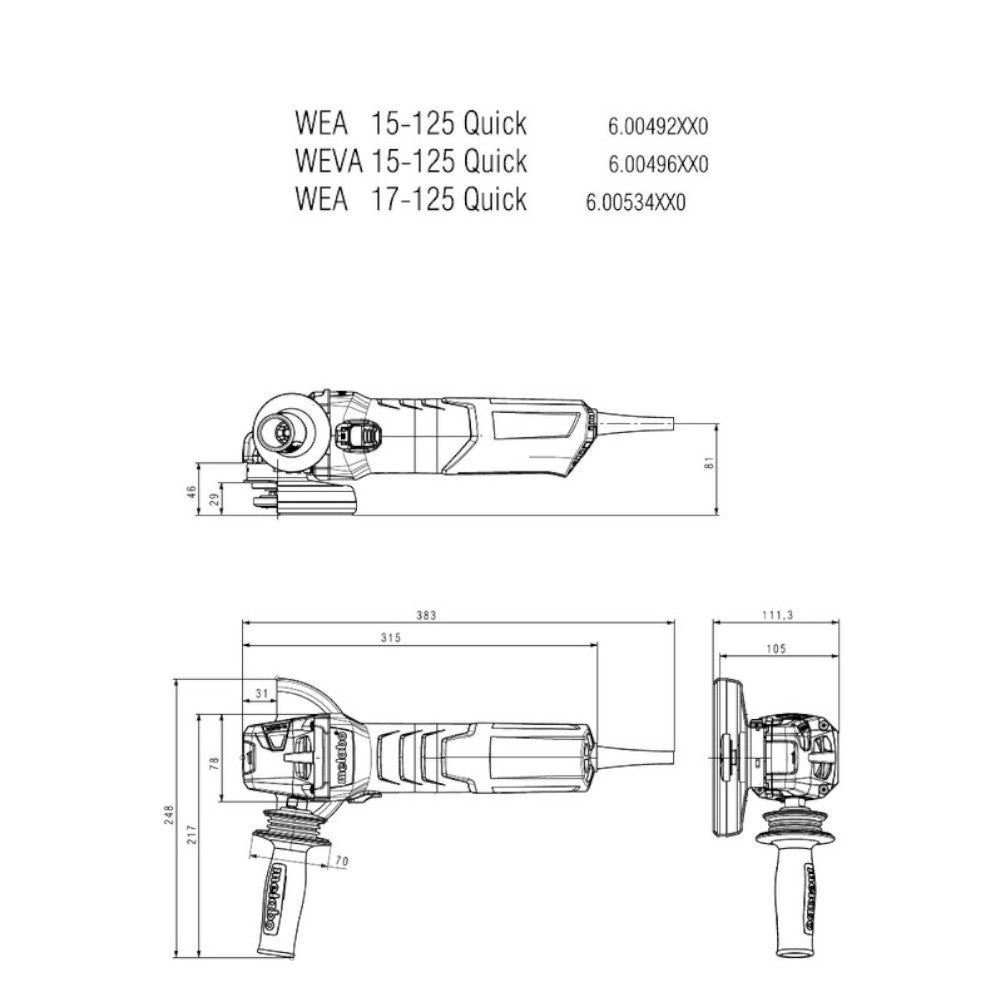 Metabo WEA 17-125 Quick (600534390) 125mm (5") Angle grinder 110v