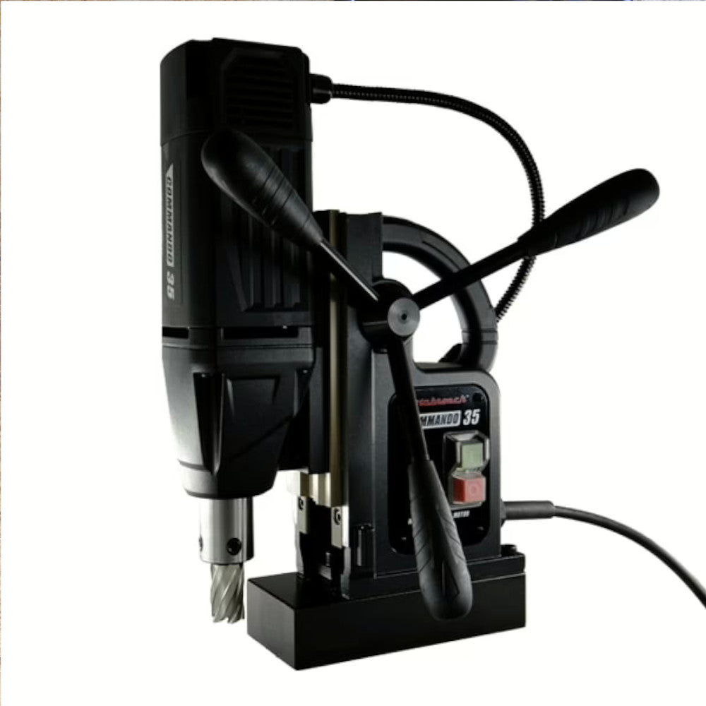 Black Rotabroach Commando 35 magnetic drill on a white background