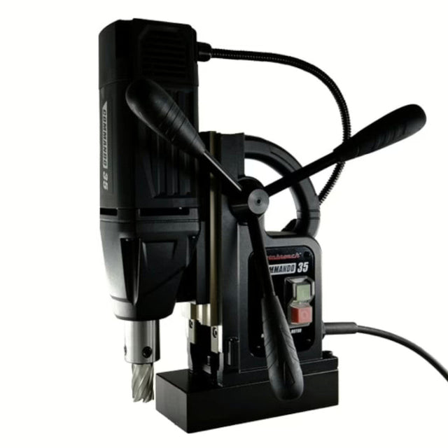 Black Rotabroach Commando 35 magnetic drill on a white background