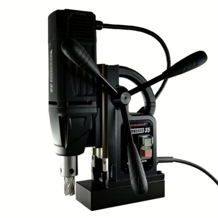 Black Rotabroach Commando 35 magnetic drill on a white background