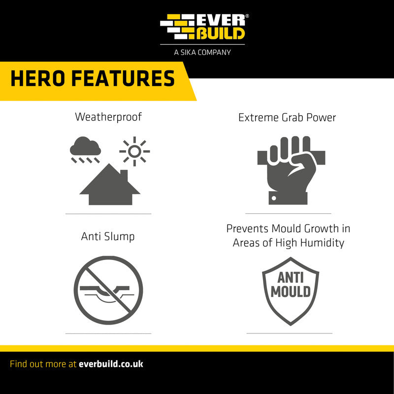 Everbuild product features for stixall with icons and text on a white background