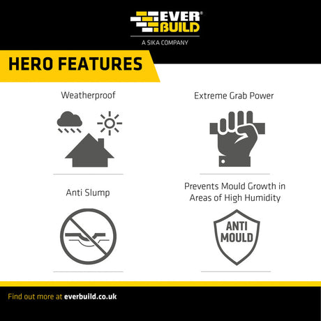 Everbuild product features for stixall with icons and text on a white background