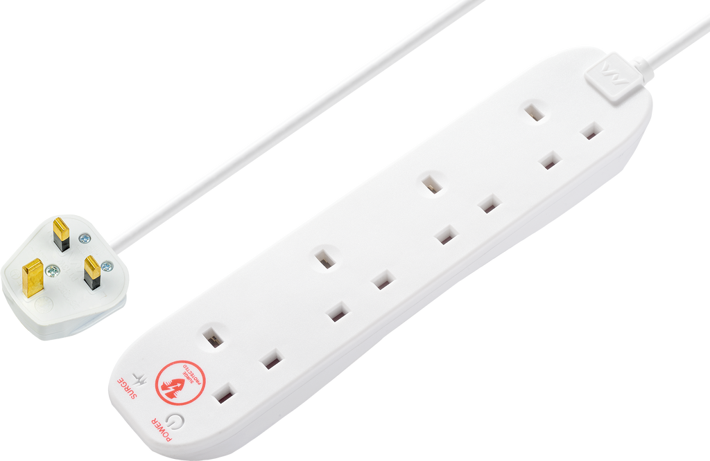 Masterplug 13A 4 Gang Unswitched Surge Protected Extension Lead White