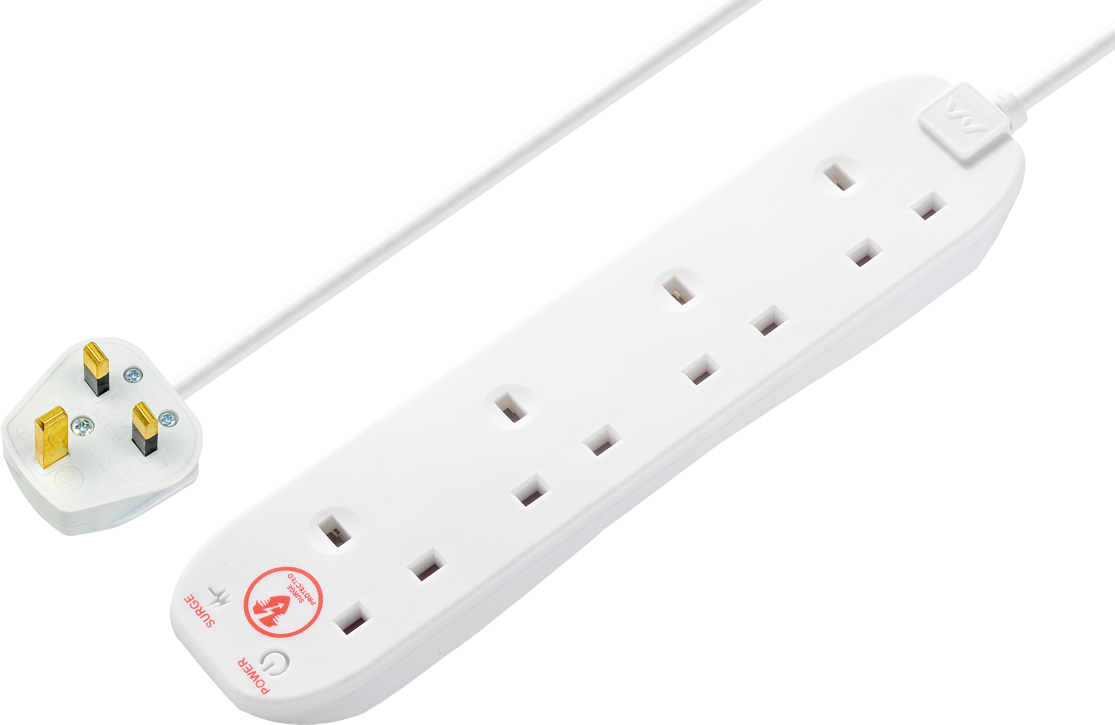 Masterplug 13A 4 Gang Unswitched Surge Protected Extension Lead White