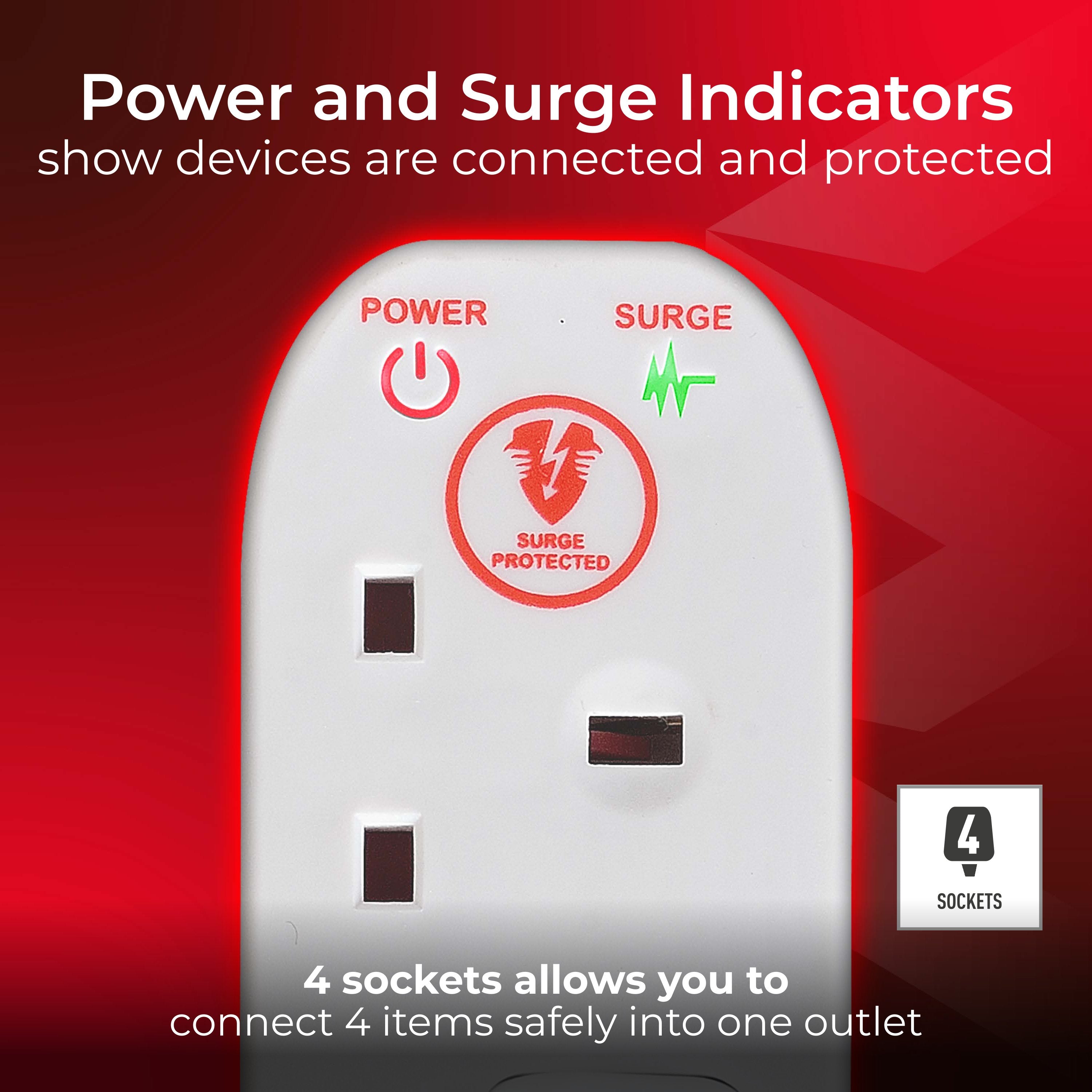 Masterplug 13A 4 Gang Switched Surge Protected Extension Lead White