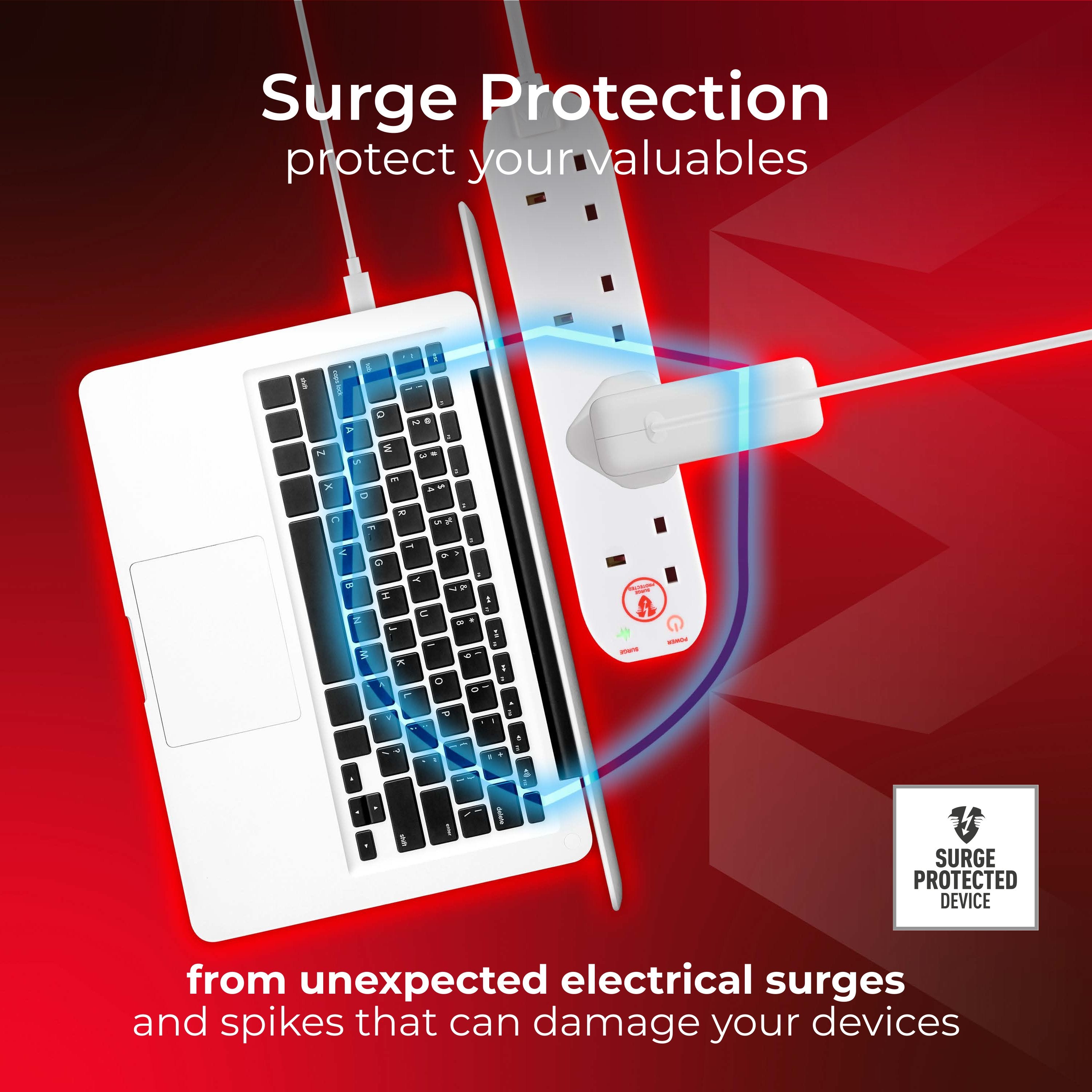 Masterplug 13A 4 Gang Unswitched Surge Protected Extension Lead White