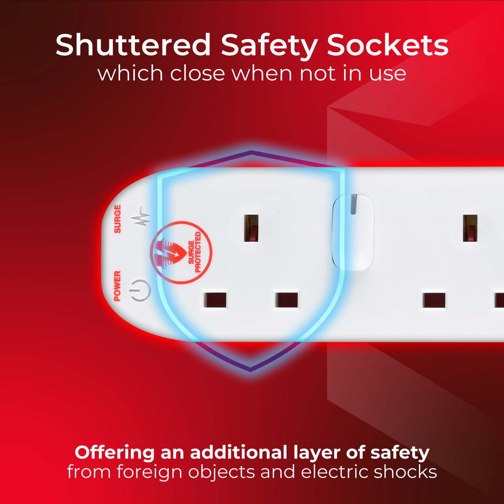 Masterplug 13A 4 Gang Switched Surge Protected Extension Lead White