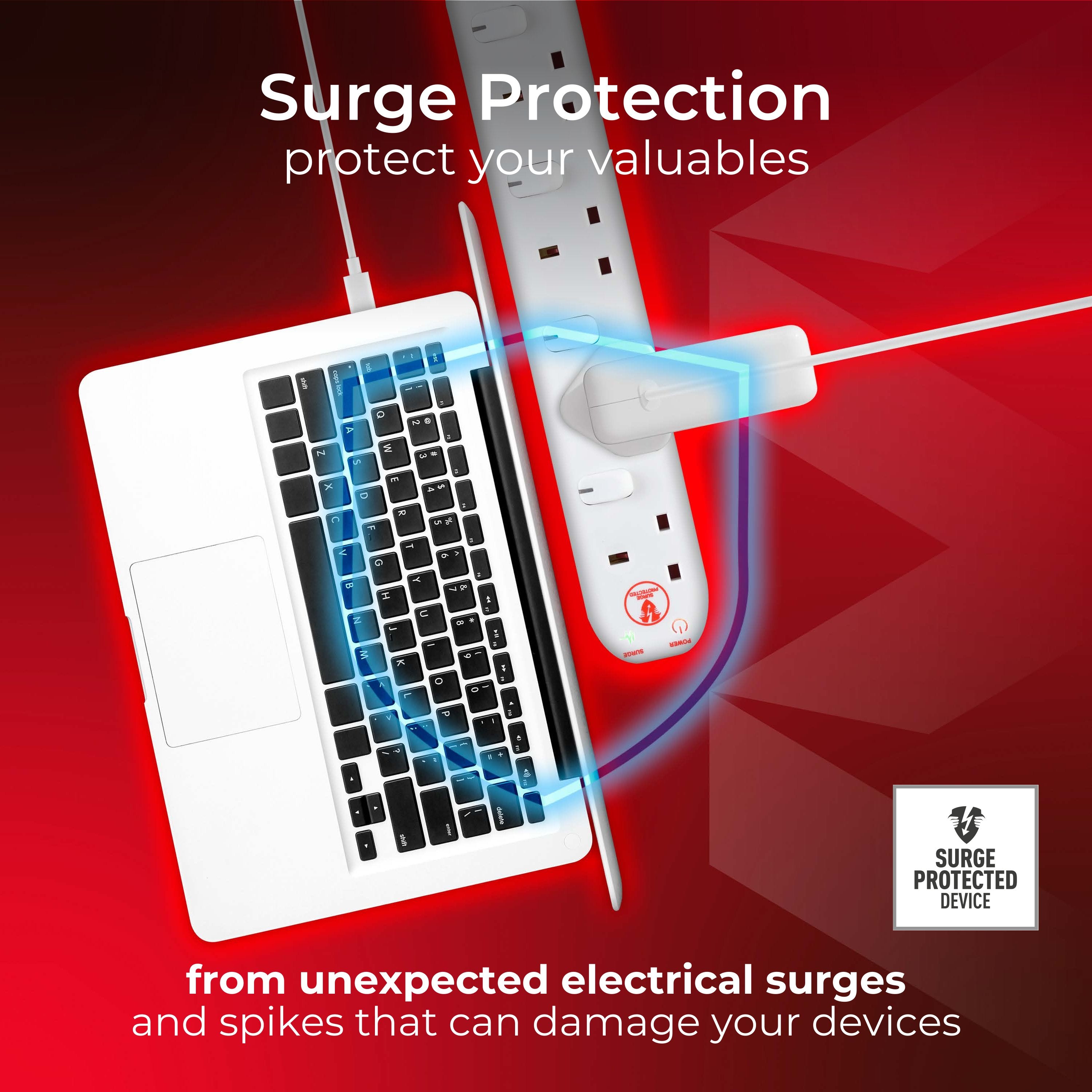 Masterplug 13A 4 Gang Switched Surge Protected Extension Lead White